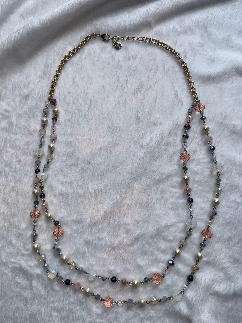 TALBOTS Faux pearl & Glass bead multi strand necklace pastels - Picture 3 of 11